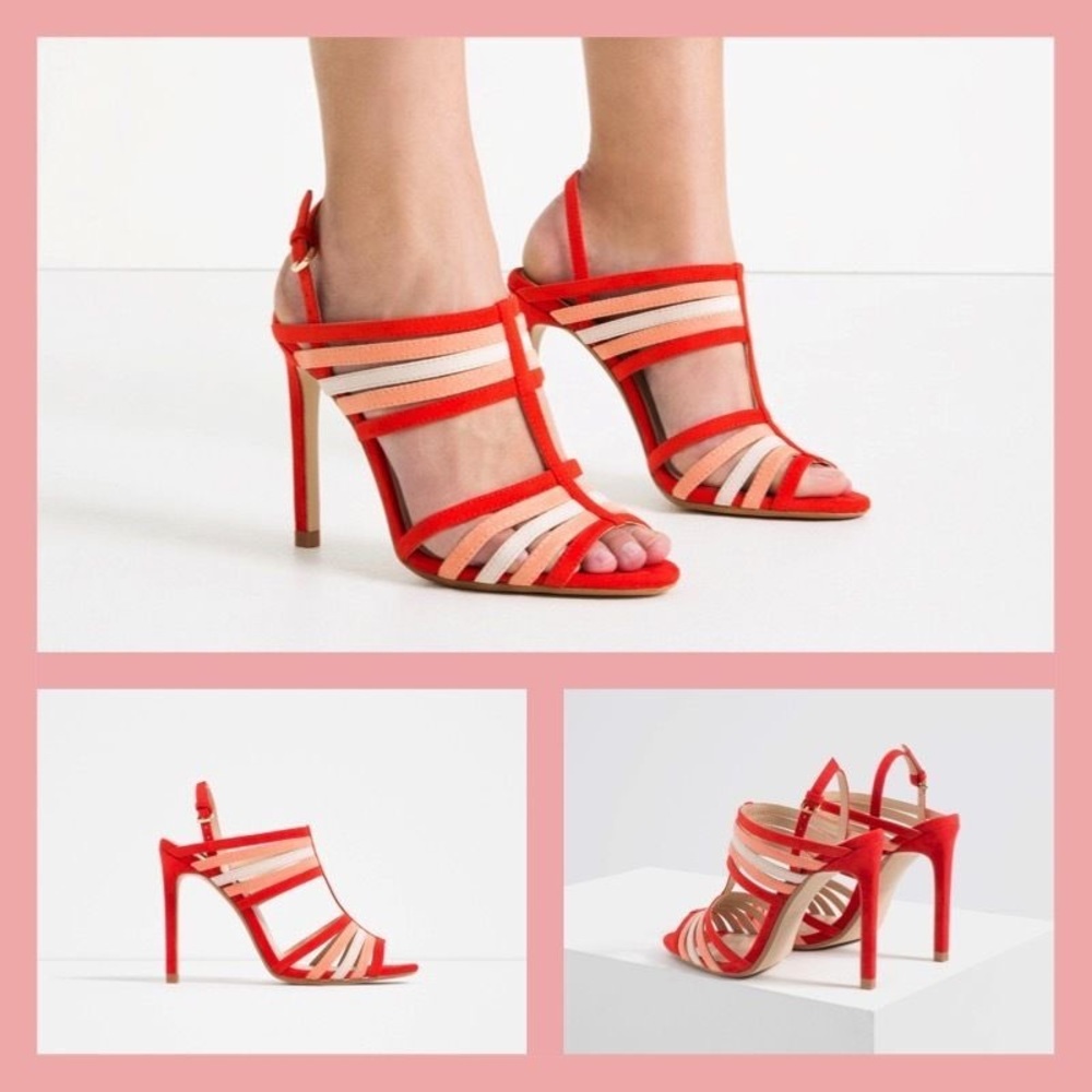 ZARA MULTICOLORED RED PINK HIGH HEEL STRAPS SANDALS BRAND NEW WITH TAGS